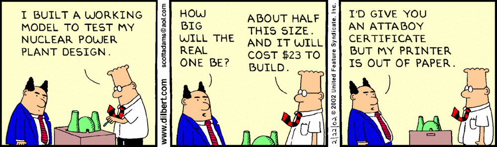 Dilbert almost gets an Attaboy