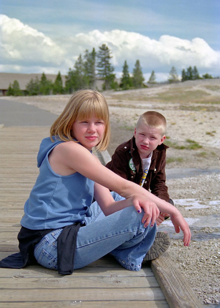 My kids waiting for Old Faithful